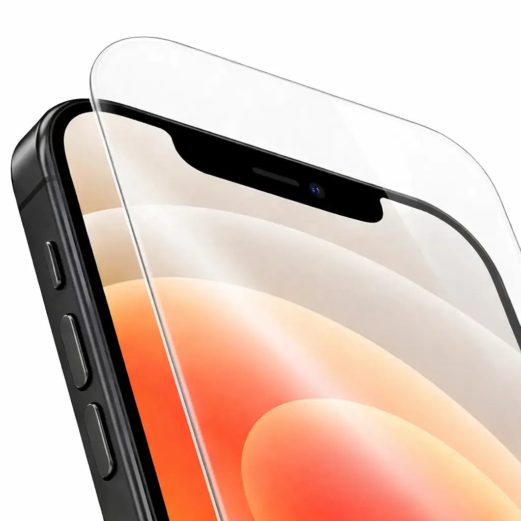 Close-up of Clear Shield 9H tempered glass screen protector edge protection and precision cut fit for iPhone