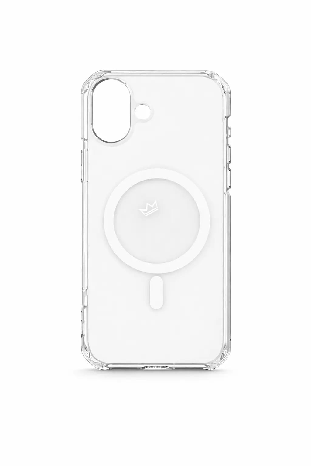 Transparent Crown Armor MagSafe case for iPhone 16 Plus with crown logo, reinforced edges and crystal clear polycarbonate back